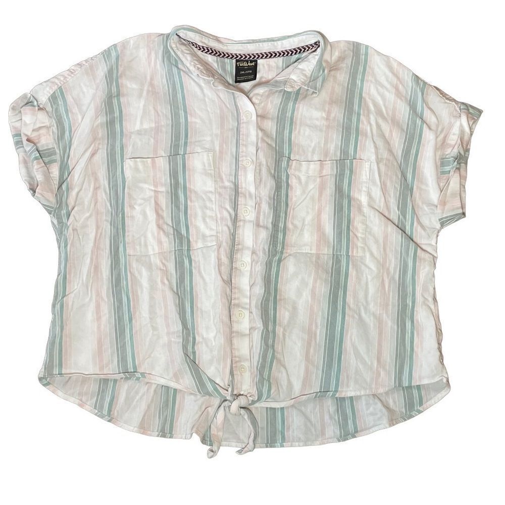 Far West Pastel Striped Button-up Crop Top Size 2XL